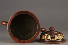 明 铜胎鎏金夔龙纹龙首耳熏炉