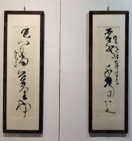 胡抗美 书法对联136×34×2托片（保真私洽） 胡抗美，1952年生于湖北襄阳。第四届、第五届中国书法家协会理事，第四届中国书法家协会创作委员会委员，第五届中国书法家协会草书委员会副主任，第六届中国书法家协会副主席，现为中国书法家协会顾问。