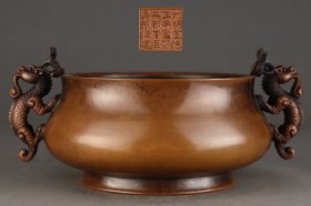 明 铜胎螭龙耳炉