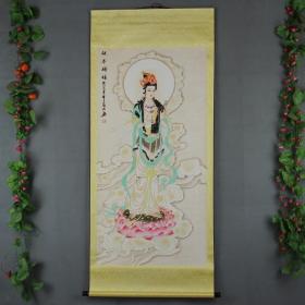 国画山水宣纸卷轴画挂画中堂画可直接挂成品观音佛像三圣观音赐福