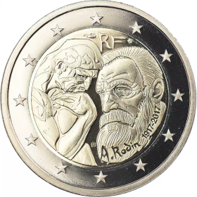 法国2017年雕塑家罗丹逝世100周年2欧元硬币