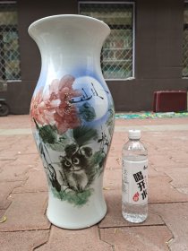 猫趣 水墨画 花瓶 高45.8 瓶体直径21 瓶口直径19.5cm 微重 详见图片