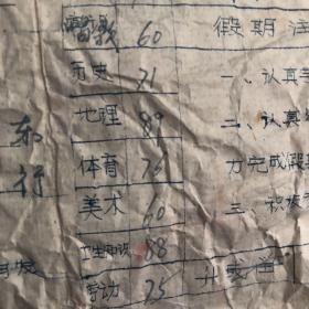 1973年 宁都县城头中小学 学生成绩单