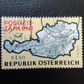 Ox0215外国邮票奥地利1966年 推广奥地利邮政编码 邮区地图邮票 信销 1全 邮戳随机