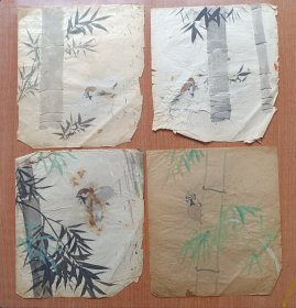 民国时期左右，无款花鸟画，四张，每张尺寸约2623，品不大好