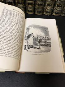 1868《狄更斯文集》The Works of Charles Dickens，
20册大全套，国立图书馆特辑，墨绿色真皮装帧，真丝布面，竹节背压花烫金，顶金侧底毛边，经典插图，厚重大开本。基本未翻动过，整体状态非常好。