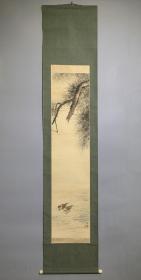 日本名家绘画：安田半圃《青松双雀图》（保真）