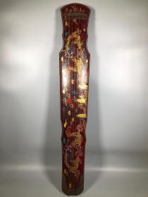 旧藏木胎漆器彩绘双龙戏珠图案民族古筝乐器