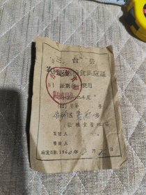 1962年三台县农村返销粮食供应证