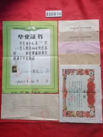 1961年湖北省汉川第一中学毕业证书（高中•校长：沈舟，汉证字第179号）。含学生成绩单、奖状、入学通知书、入团通知书 等，私藏物品，共7张/合售。