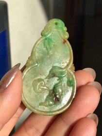 古玩旧藏清代老翡翠福禄牌 包浆浑厚，皮壳老辣，品相如图，尺寸58/33.6/6.3