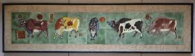 保存很好的七八十年代五牛图瓷板画，尺寸很大，已经镶在木框上，直接悬挂展示即可，具体看图。