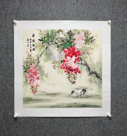 刘连付画家小写意紫气东来紫藤花国画作品四尺斗方鸟语花香画纯手绘作品精品玄关画入门画卧室画玄关书房装饰画手绘紫藤花鸟小品国画餐厅成品挂墙画紫气东来画心国画花鸟画成品纯手绘真迹正品小写意紫藤四尺斗方
