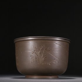 旧藏 锡制刻花诗文茶盘