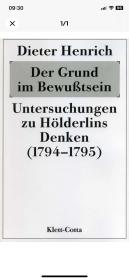 Der Grund im Bewusstsein. Untersuchungen zu Hölderlins Denken 意识中的根据 荷尔德林思想研究