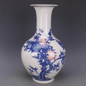清青花釉里红福寿九桃纹赏瓶