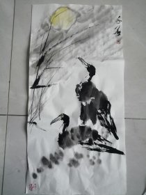 手绘国画水墨望月四幅每幅50元