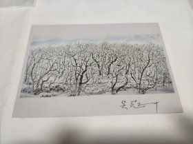 故宫博物院院长 于 坚 先生旧藏 著名大画家 吴冠中先生 亲笔签名 画卡一张 保真出售