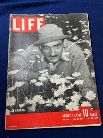1942年8月美国生活杂志，图文介绍麦克阿瑟将军，印度国父甘地，美国众议院，漫画，法西斯