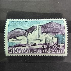 A615法国邮票 1961 旅游系列 城堡建筑 雕刻版 7-1 圣保罗（滨海阿尔卑斯省) 新 1枚 如图 俩道压痕