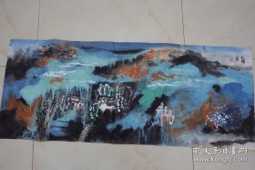 精品！泼墨山水，收到手绘国画，，！98+38cm！，绝对不是印刷。