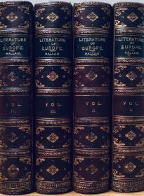 Literaure of Europe 全4卷合售 著名历史学家Henry Hallam深红色小牛皮 三面书口漂亮的大理石纹 英文原版精装