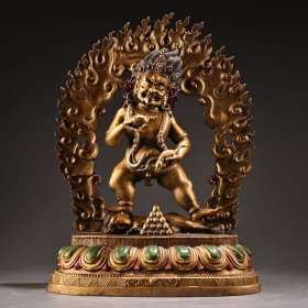 纯铜全铜高浮雕錾刻彩绘描金黑财神佛像一尊 重2100克 高30厘米 宽22厘米