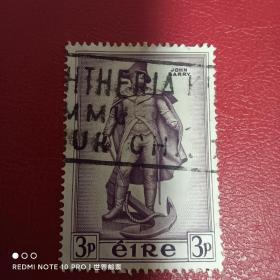 A01 外国邮票 爱尔兰1956年美国海军之父雕像 散票 信销 2-1 缺高值 邮戳样式位置随机
