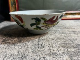 晚清，手绘粉彩四季花卉大碗，磕
