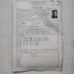 1977年教师登记表： 陈文纶（爱国民办小学/东风 人民公社爱国大队？） 贴有照片