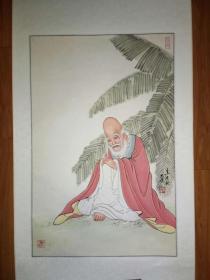 近代海派名家钱小安弟子常州乡贤酆志林《红衣长眉罗汉》三平尺，特精品。《李白醉酒》四平尺。