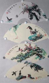 著名画家、国家一级美术师 曾海澜 水墨花鸟扇面四幅（纸本扇面，尺寸：23.5*62cm、22*62cm，钤印：曾海澜）；曾海澜 2019年签赠致欧阳中石和范伟光签赠本 曾海澜画册两册