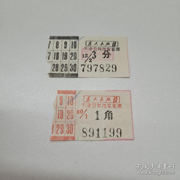早期天津公共汽车公司客票带语录(两枚合售)