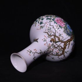 旧藏 清雍正粉彩花鸟纹扁肚瓶 高29.5×22厘米