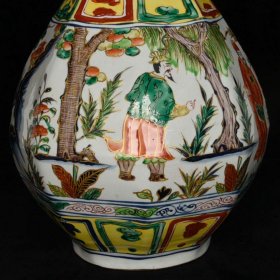 元张文进造古相博陵第款五彩描金三顾茅庐人物故事纹八棱玉壶春瓶 高45cm 直径27cm