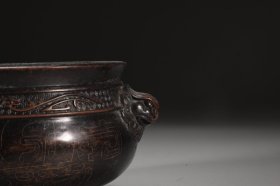 明 铜胎错银丝夔龙纹狮首耳簋式炉