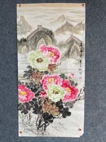 国画花鸟古云卿手绘四尺牡丹长城。品如图。低价。70/138 厘米。编号065