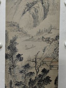 奚冈(1746—1803) 清代篆刻家、书画家。原名钢，字铁生、纯章，号萝龛、蝶野子，别号鹤渚生、蒙泉外史、蒙道士、奚道士、散木居士、冬花庵主 ，钱松合称西泠八家 ：奚冈 国画 ：山水画 一幅 （立轴）作品保老（新裱）尺寸99————34厘米