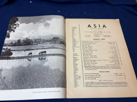 1942年3月亚细亚杂志，内容提要美国名记者文森特·希恩“亚洲的华人领袖”及图；林语堂文章“与印度结盟”； 上海难民儿童；赛珍珠文章“明日的火种”；莫宝基文章“我们中国人捍卫自己的信仰，带蒋介石宋美龄图；美国著名记者安娜路易斯·斯特朗文章“苏维埃人民在战斗”；中国穆斯林；