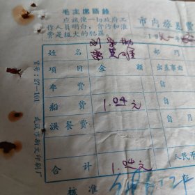 1971年带“语录”或“最高指示”【武汉市内旅差费报销单】附红跃村，汉口，青山船票等10份