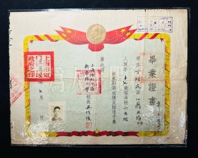 50年代   上海市老毕业证书一张    包老包真   带毛头