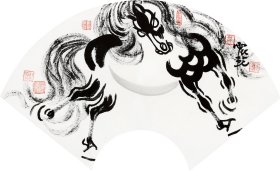 （保真）郭震乾 69*32扇面六张 毕业于宁夏大学美术学院国画专业。中国美术家协会理事，中国摄影家协会会员，国家一级美术师，入选国家“百千万人才工程”，宁夏文联委员，国务院特殊津贴及高级职称专家评委，宁夏美术家协会副主席兼秘书长
