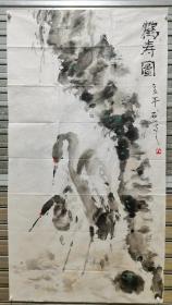 guo家一级美术师  解金珠（石山）大写意鹤寿图  六尺整张  保真出售