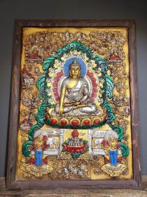 旧藏木框彩绘唐卡 如来佛祖一尊
高76厘米长57厘米厚3.5厘米，重5500克，￥