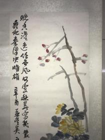 上海文物公司旧藏海派金石大家吴昌硕高足费友石花鸡立轴128*36
费昌原，号友石，浙江湖州人，吴昌硕弟子，擅长人物、花鸟、书法，得吴氏神韵。