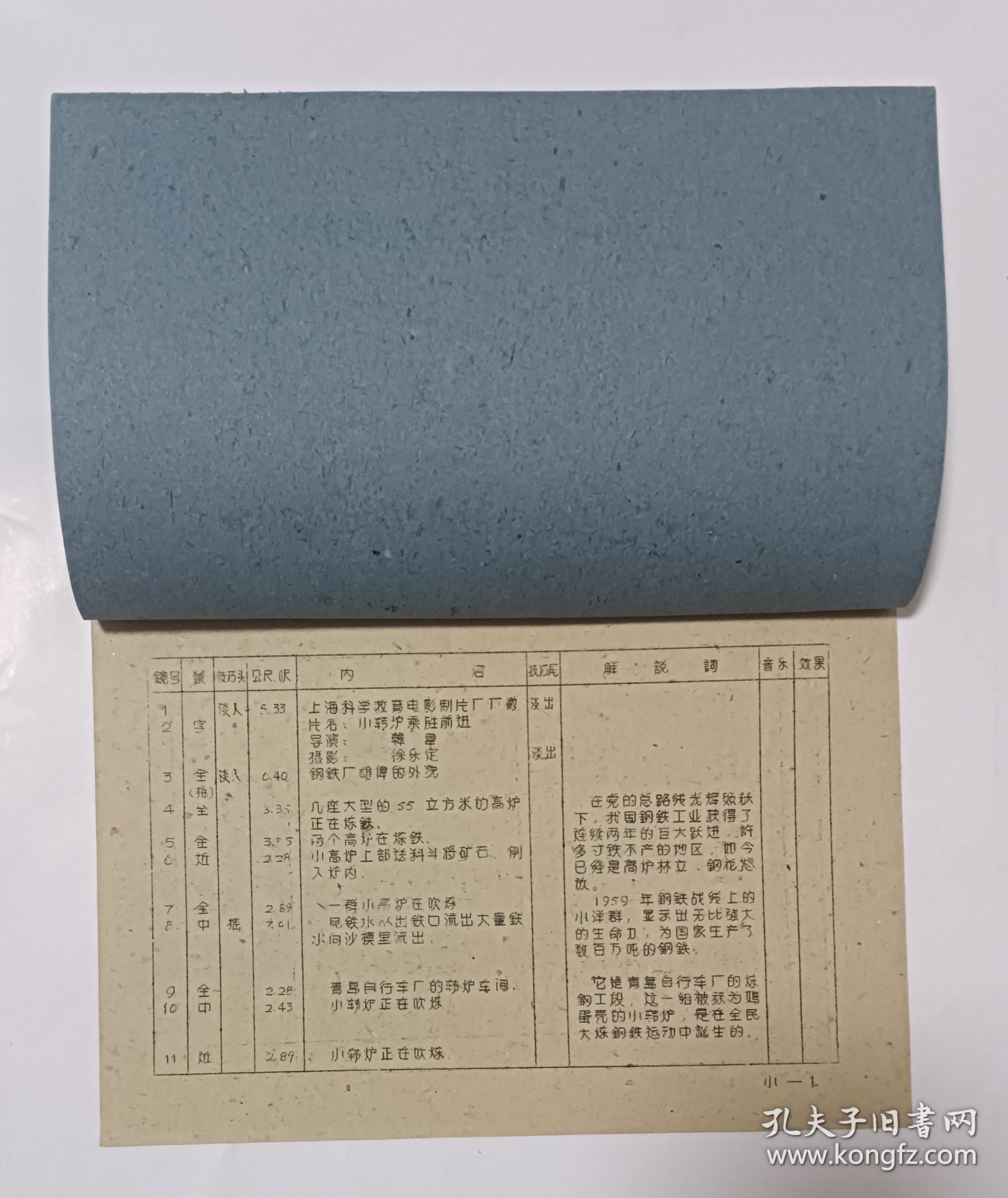 电影台本 《小转炉乘胜前进》完成台本 上海科教电影制片厂1960年摄制