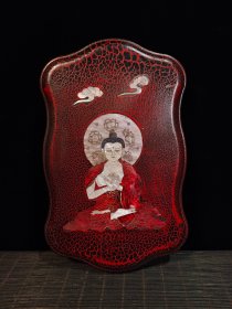 收藏彩绘漆器镶贝壳盒装《释迦牟尼佛砚》，尺寸：长23.5CM.宽14.5CM.厚5CM重量：4.56斤