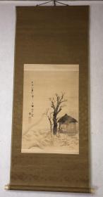 吉原芳仙 画21回流精品风景立軸【茶堂风景】畫芯37×52厘米，绢本绫裱骨质軸頭，品相如图老旧，手绘精品放心收藏！