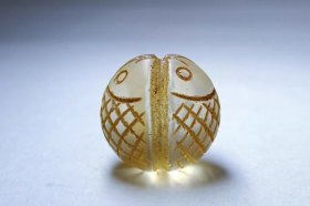 汉代千年老白水晶雕鱼古珠，19毫米