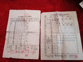 50年代浙江省海宁中学学生成绩报告单2份